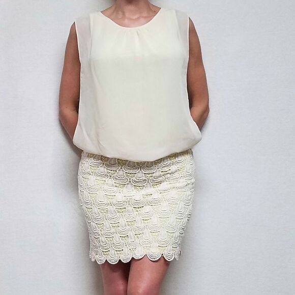 VINTAGE Addie Yellow Crochet Drop Waist Dress - Picture 2 of 10